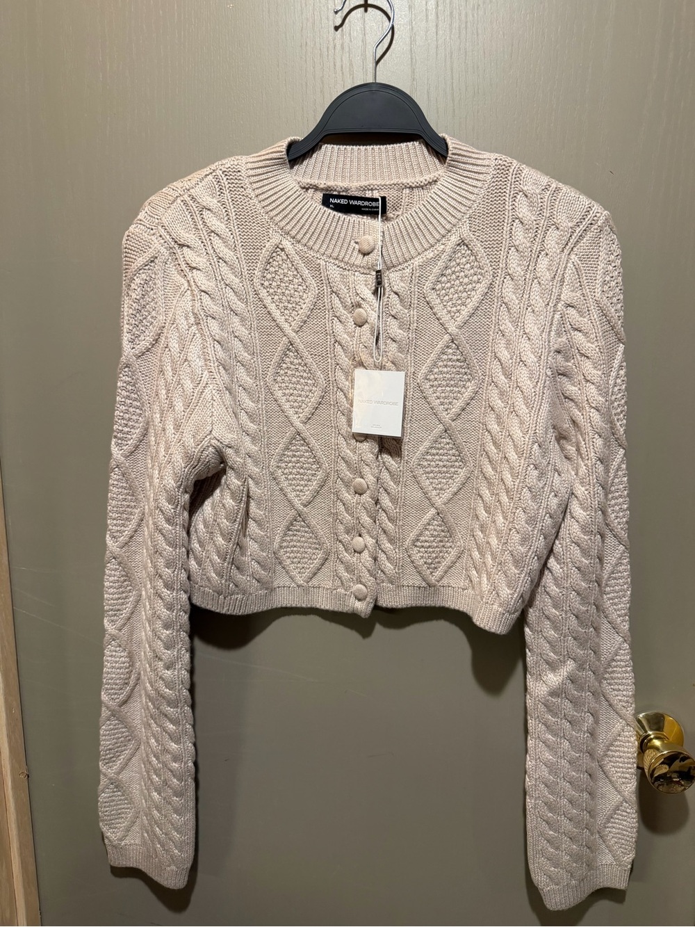 Naked Wardrobe Cream Cable Knit Cropped Cardigan